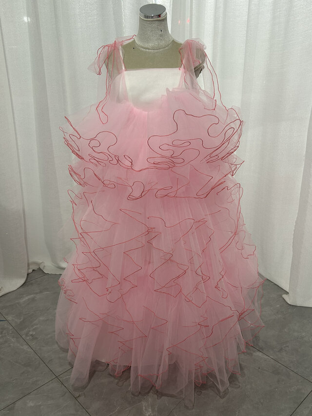 カラードレス 2ways キャミソール ピンク ラッフルフリル ふわふわ ロング 背中見せ 花嫁