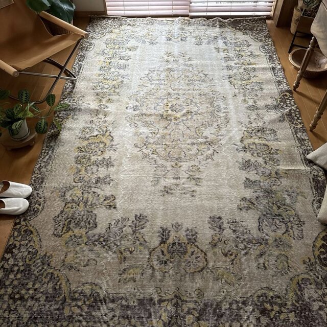 大判176×283 メダリオン 淡いベージュ×ブラウン トルコ