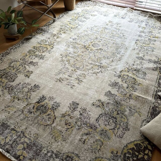 大判176×283 メダリオン 淡いベージュ×ブラウン トルコ