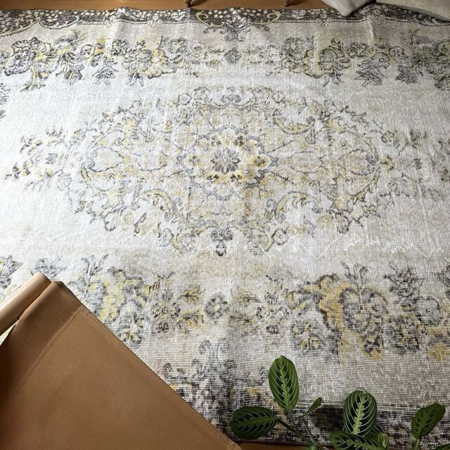 大判176×283 メダリオン 淡いベージュ×ブラウン トルコ