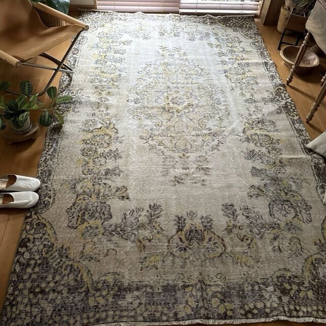 トルコヴィンテージラグ　ベージュ　グレー　メダリオン トルコヴィンテージラグ ベージュ グレー メダリオン