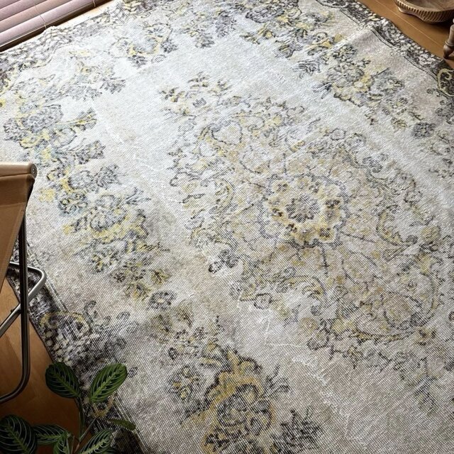 大判レア155×276キナリ×淡いグレイ　王道メダリオン　トルコヴィンテージラグ 大判176×283 メダリオン 淡いベージュ×ブラウン トルコ