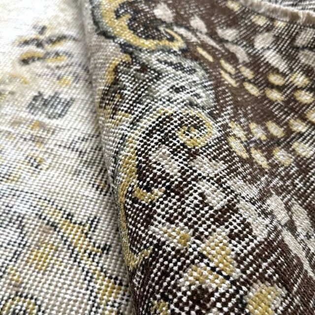 117×206 クリーム×焦茶ブラウン　メダリオン　トルコヴィンテージラグ 大判176×283 メダリオン 淡いベージュ×ブラウン トルコ