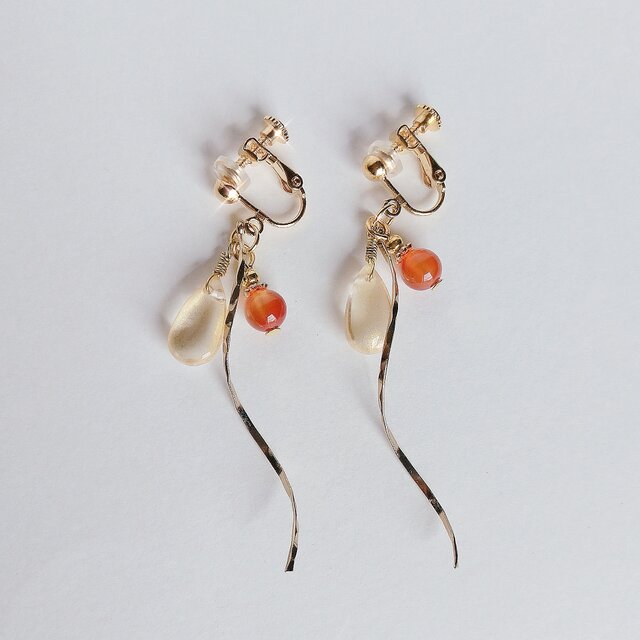 『7月の誕生石』カーネリアンの天然石ピアス イヤリング