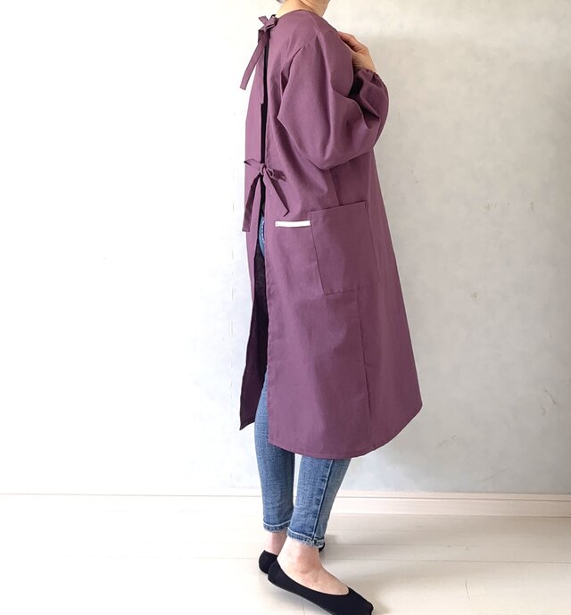 毎日の割烹着。しっかり素材で頼れる1枚。コットンリネンキャンバス