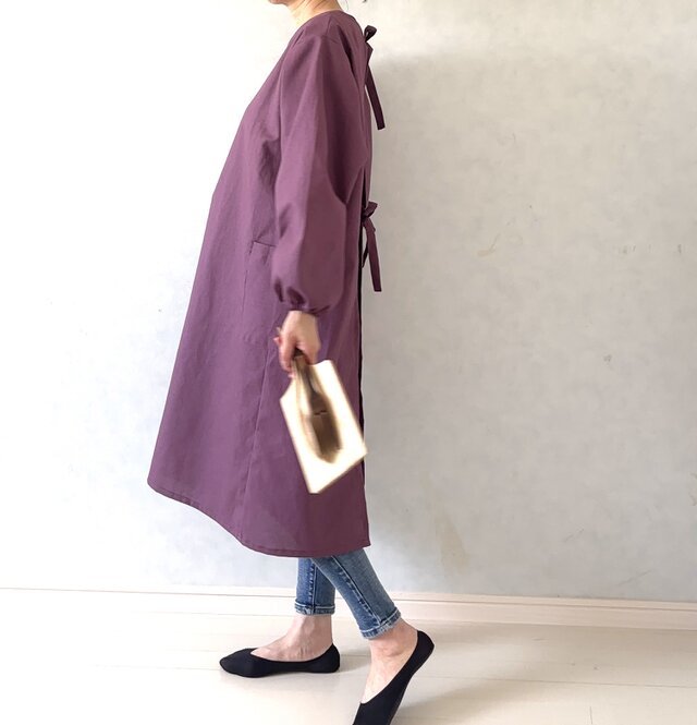 毎日の割烹着。しっかり素材で頼れる1枚。コットンリネンキャンバス