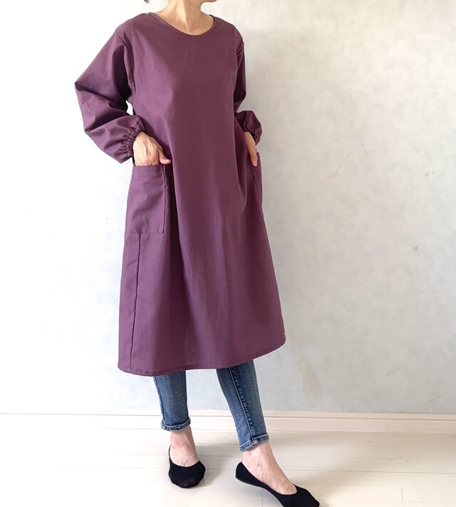 毎日の割烹着。しっかり素材で頼れる1枚。コットンリネンキャンバス