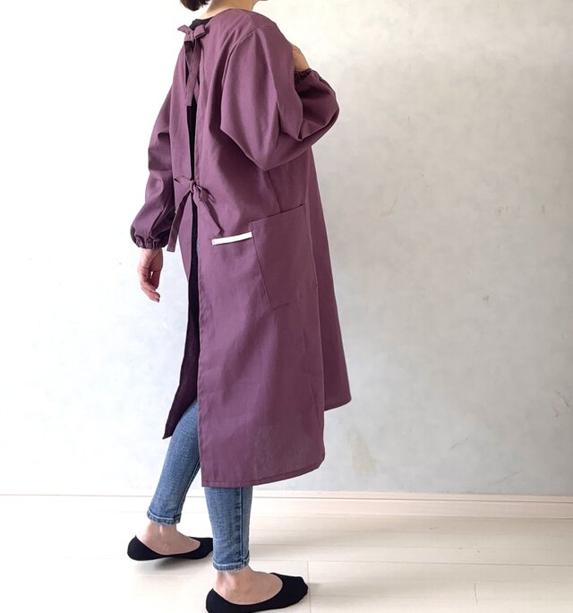 毎日の割烹着。しっかり素材で頼れる1枚。コットンリネンキャンバス
