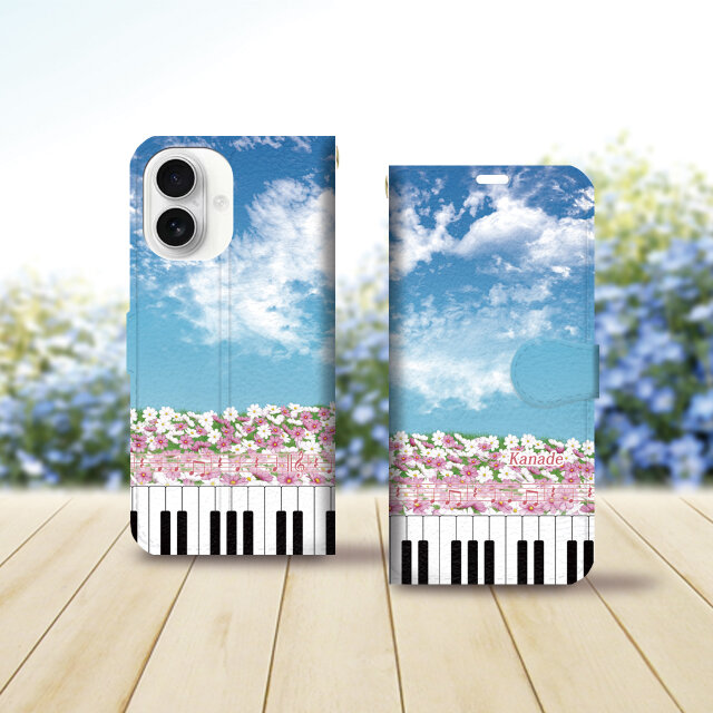 iPhoneスタンダード手帳型スマホケース （カメラ穴あり/はめ込みタイプ）【奏（Kanade）（秋桜Ⅱ）】