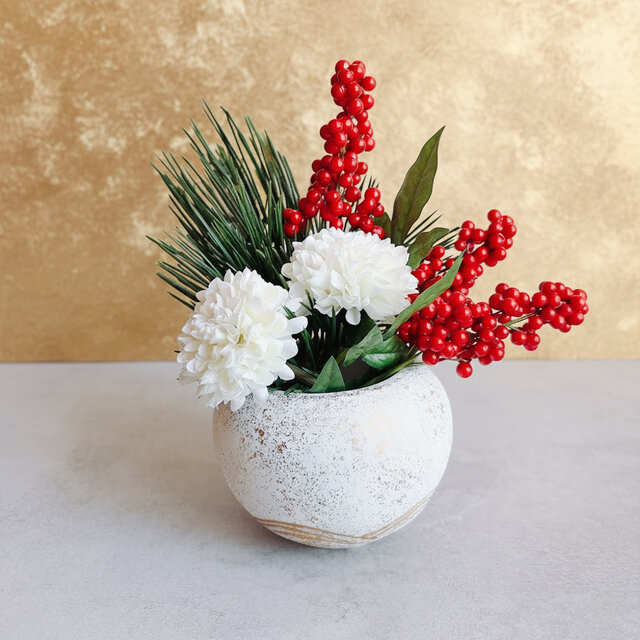 南天と松の和風ポット　お正月　しめ飾り　しめ縄　フラワーアレンジ　インテリアフラワー
