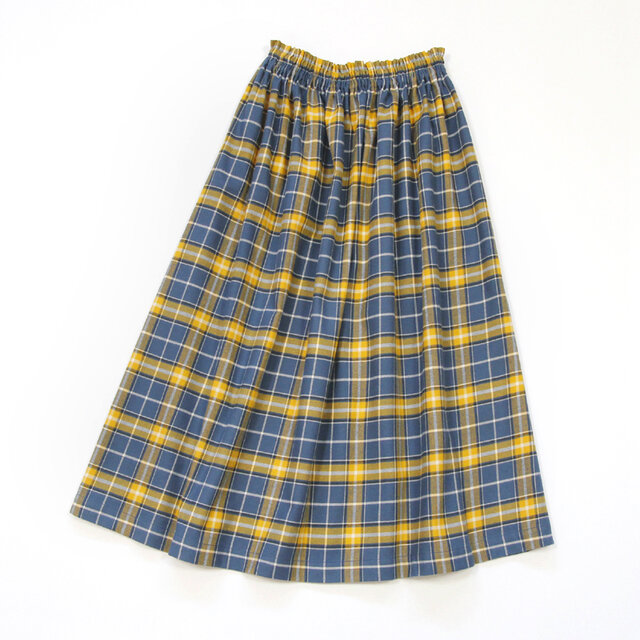 【即納】オーガニックコットン 起毛チェック ギャザースカート（ブルーグレイ）