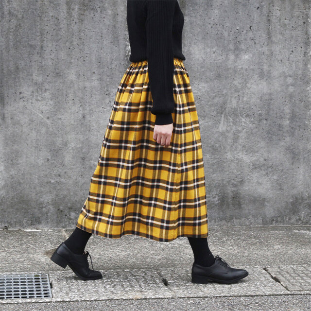 オーガニックコットン 起毛チェック ギャザースカート（ クロム