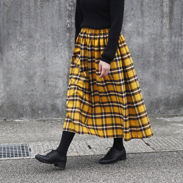 オーガニックコットン 起毛チェック ギャザースカート（ クロム