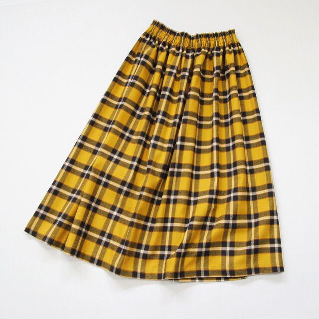 オーガニックコットン 起毛チェック ギャザースカート（ クロム