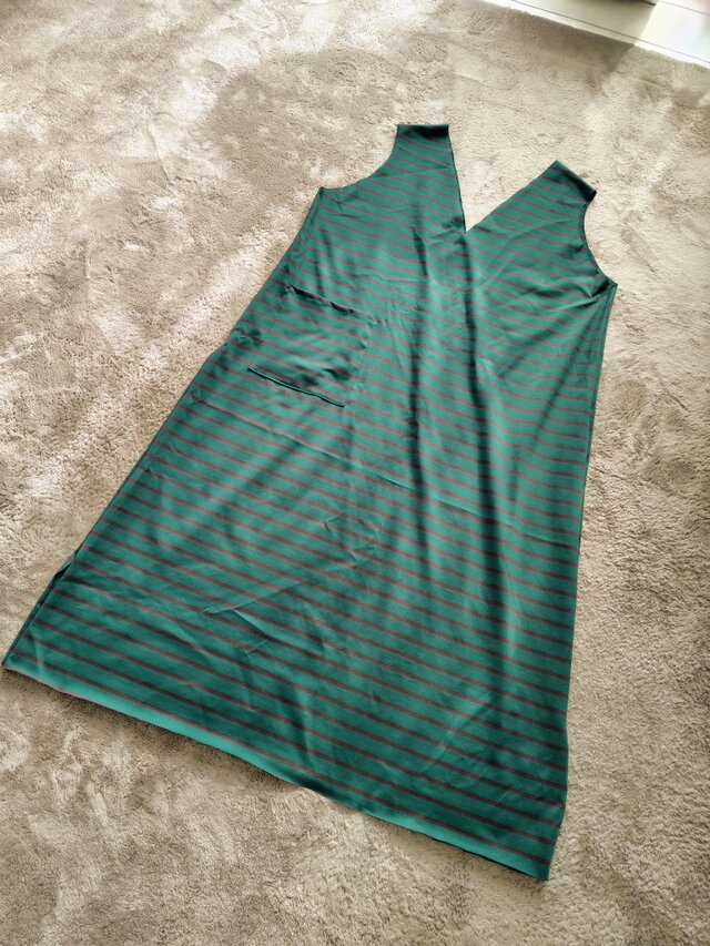 オータムセール！グリーン&ブラウンボーダーVネックジャンスカ