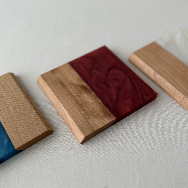 ウッドレジンコースター【ワインレッド】