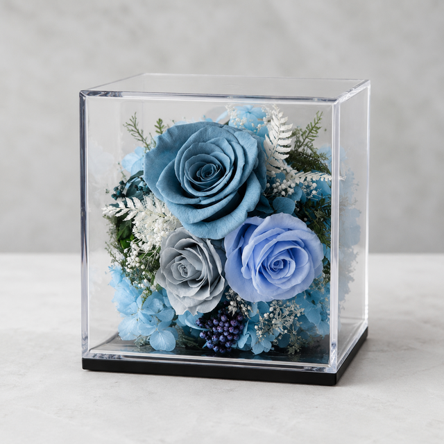 値下げ　鋳物？フラワーＢＯＸ　新品未使用品 ローズのプリザーブドフラワーボックス「庭」｜3色・透明ケース
