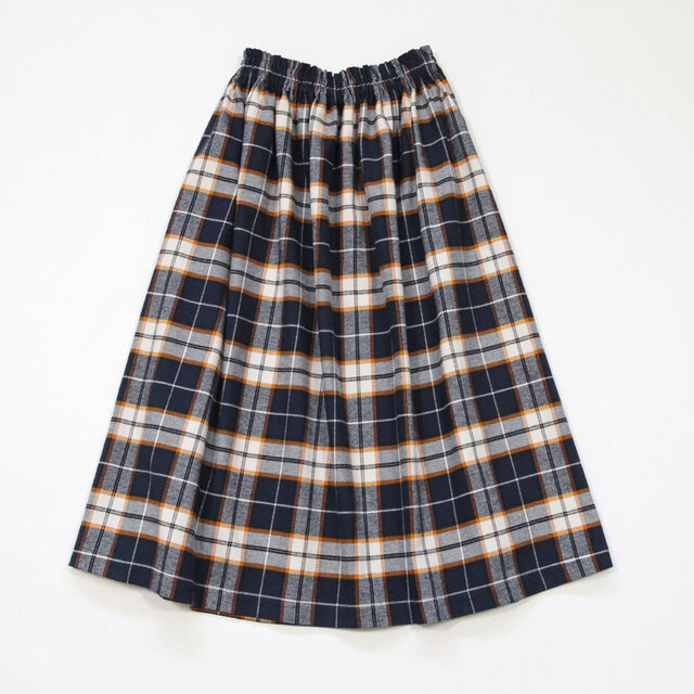 【即納】播州織 高品質 ネルチェック ギャザースカート（ミッドナイトブルー）両面起毛