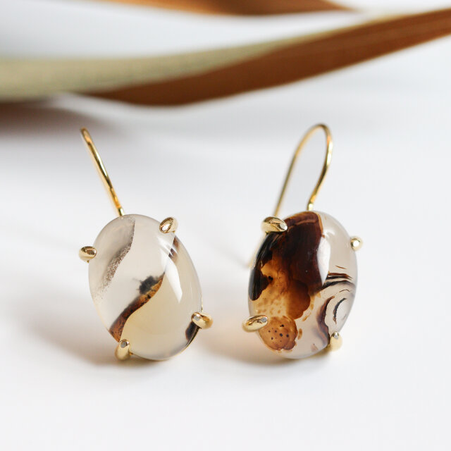 Silver925 × 18KGP｜モンタナモスアゲート【B】モダンな個性が光る天然石ピアス