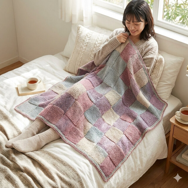 ガーター編みのブランケット ひざ掛け おくるみ 手編み MONA | iichi