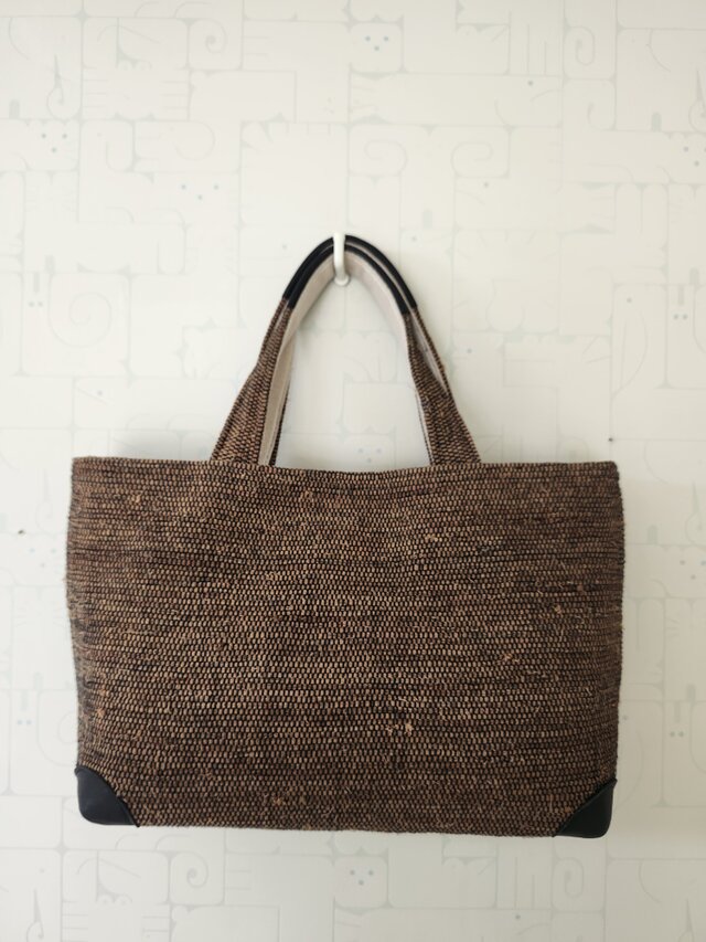 柿渋染めの裂織りバッグ