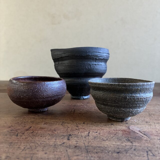 酒器セット（片口＋ぐい吞み2個） 黒泥土片口 焼締 和陶器 陶器 晩酌