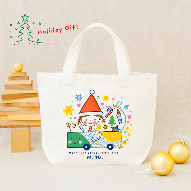 クリスマス✴︎ギフト✴︎キッズト ランチトート トートバッグ サブバッグ（ Christmasのサンタクロース女の子）