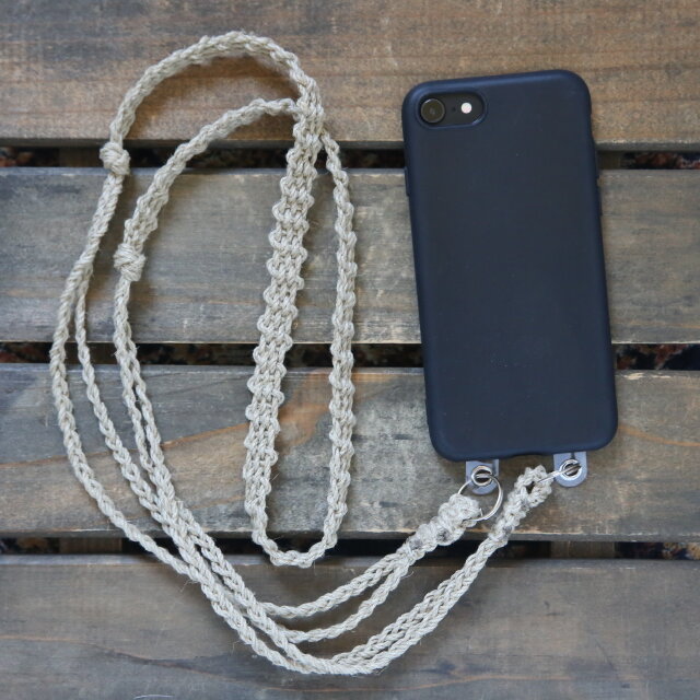 疲れにくく軽い麻紐スマホショルダー(スマホストラップ)/1点吊り2点吊り2way可能/2重リングorナスカン