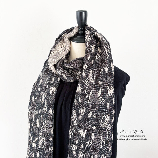 t*o様 極上品！冬作り帯　黒にシルバー・ゴールドお洒落で上品で粋な作り帯　実物 オフショルオーバーダメージニット NW1276