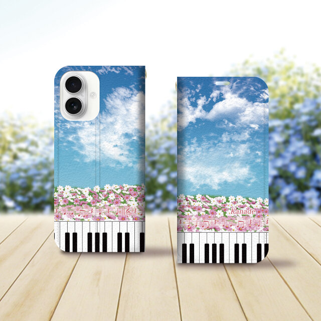 帯なし iPhone 手帳型スマホケース （カメラ穴あり/はめ込みタイプ）【奏（Kanade）（秋桜Ⅱ）】