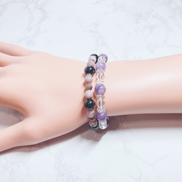 10月の誕生石 パープルトルマリン×水晶 心の安定へ◎ 天然石
