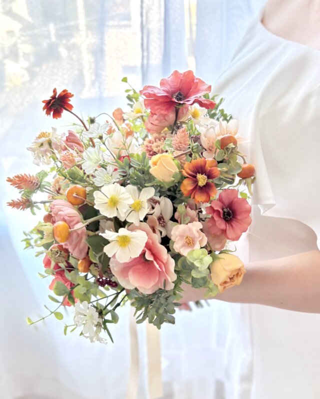 ブートニア込】秋冬おすすめ♪オレンジカラーのナチュラルブーケ