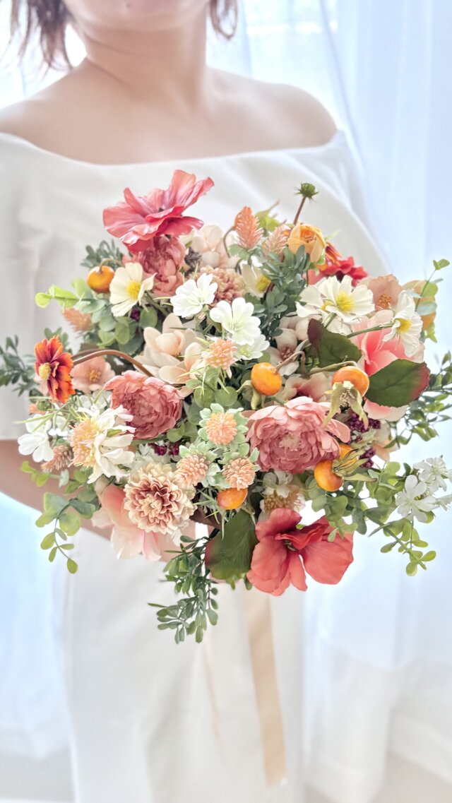 ブライダルブーケ　ブートニア　オレンジ ブーケ ブートニア オレンジ系 ウェディング ウェディングブーケ