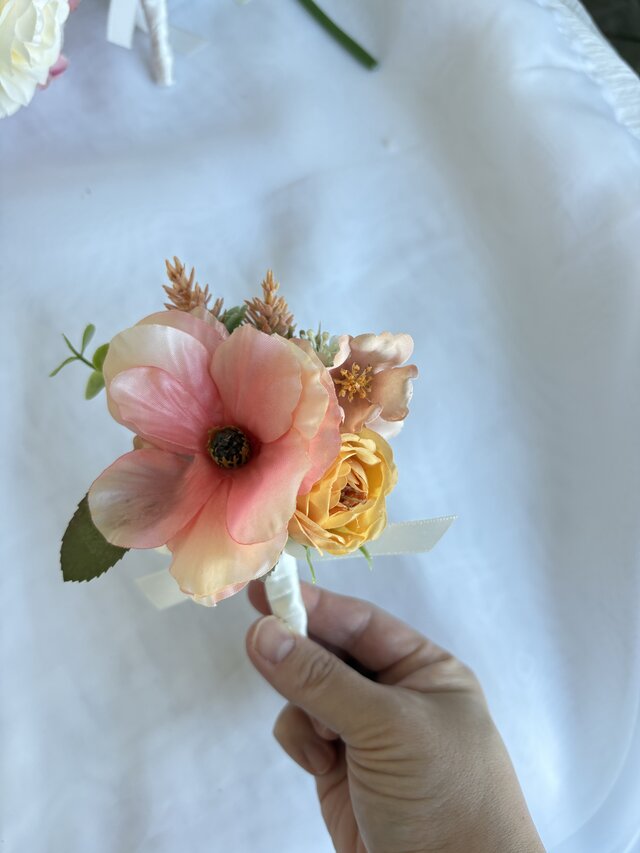 アーティフィシャルフラワー ブーケ ウェディング オレンジピンク