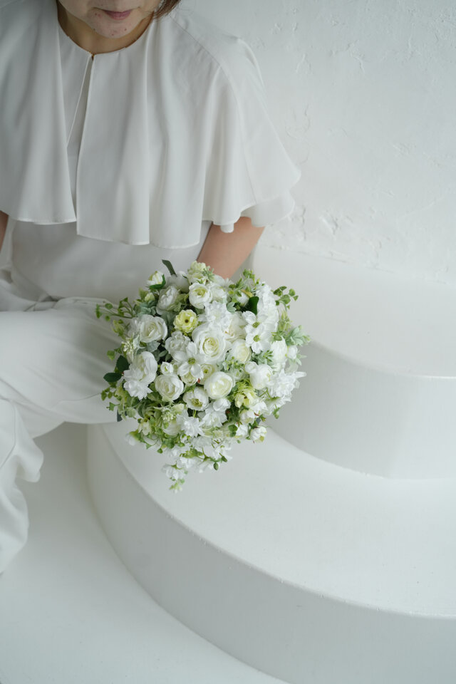 ウエディングブーケ、クラッチタイプNo.367ブートニア ヘアアクセ 11点