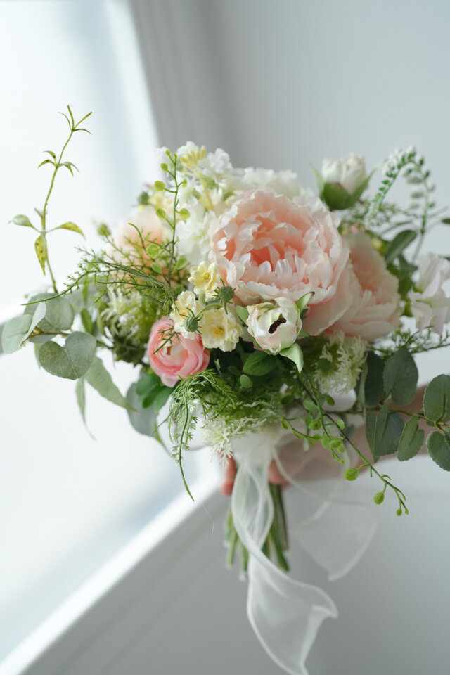 ブートニア込】陽だまりのピオニーブーケ/アーティフィシャルフラワー