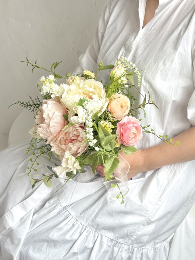ブートニア込】陽だまりのピオニーブーケ/アーティフィシャルフラワー