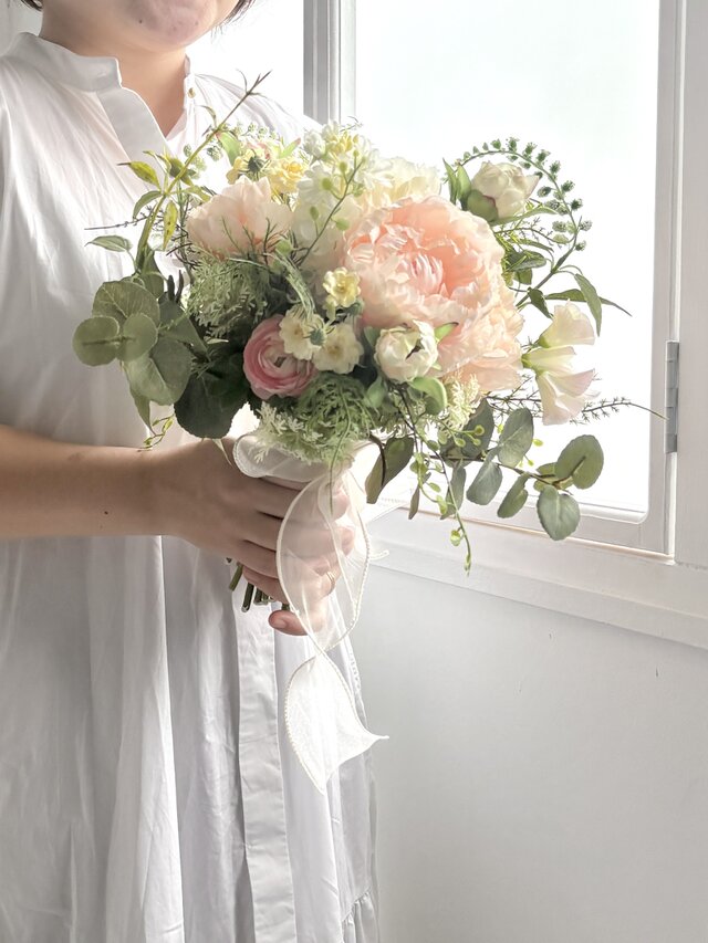 ブートニア込】陽だまりのピオニーブーケ/アーティフィシャルフラワー
