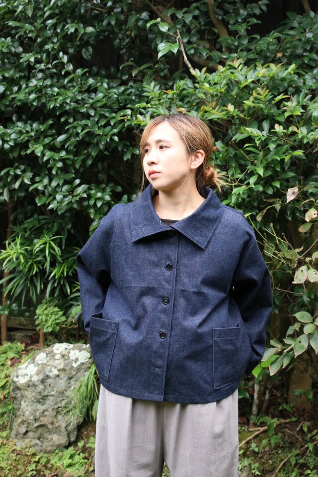 「45R 」デニムスタンドカラージャケット　お値下げ‼️ デニム スタンドカラージャケット | iichi 日々の暮らしを心地よくする