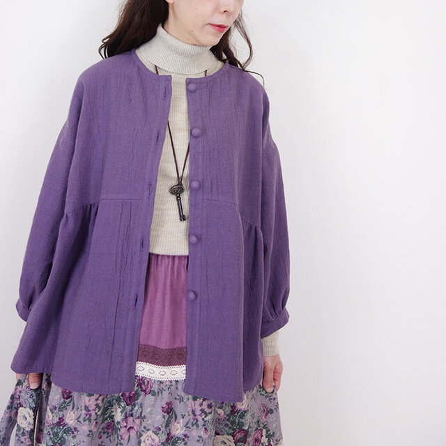 [予約販売] ワッシャーモーブリネンの2WAY羽織りブラウス（リンクコーデになります）