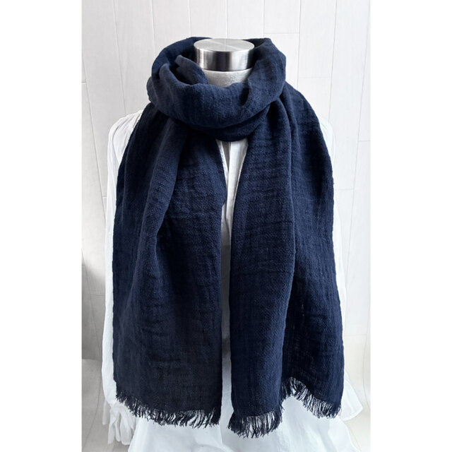 秋冬 ふっくらリネンのストール ネイビー ダブルガーゼ | iichi 日々の