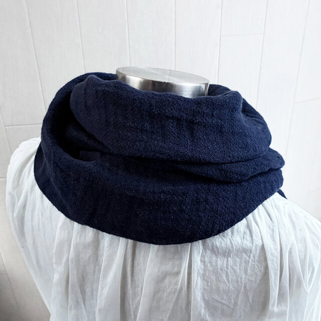 秋冬 ふっくらリネンのストール ネイビー ダブルガーゼ | iichi 日々の