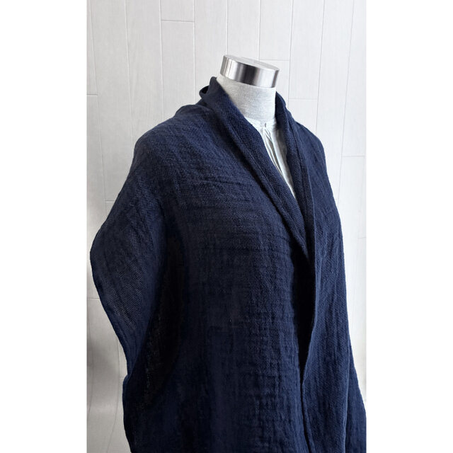 秋冬 ふっくらリネンのストール ネイビー ダブルガーゼ | iichi 日々の