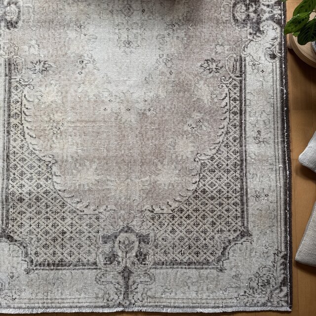 トルコヴィンテージラグ　122×209　メダリオン　ベージュブラウン×グレー トルコヴィンテージラグ 122×209 メダリオン ベージュブラウン