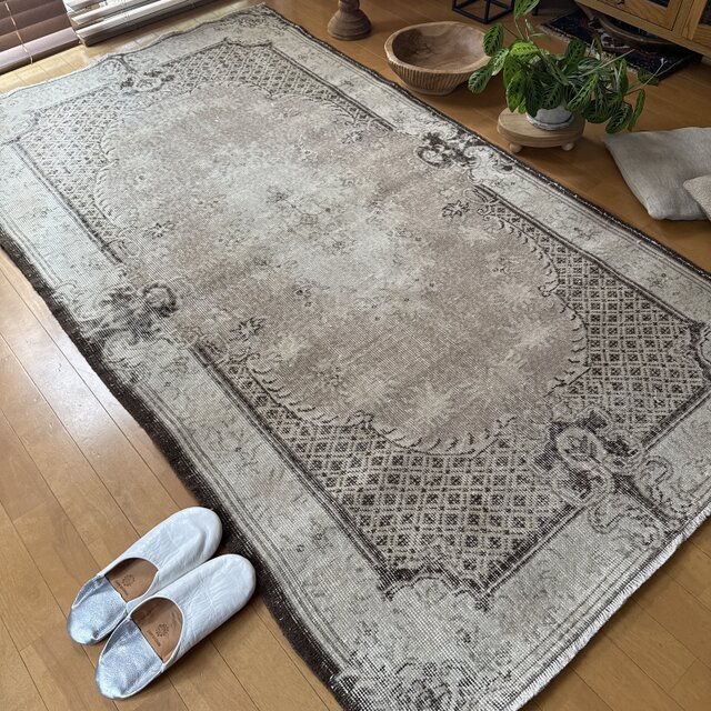 122×209 王道メダリオン　クリーム×グレージュ トルコヴィンテージラグ 122×209 王道メダリオン クリーム×グレージュ トルコ