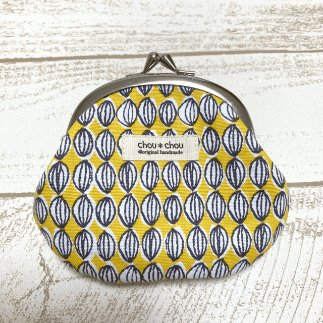 ミニがま口ポーチ＊種模様･イエロー＊