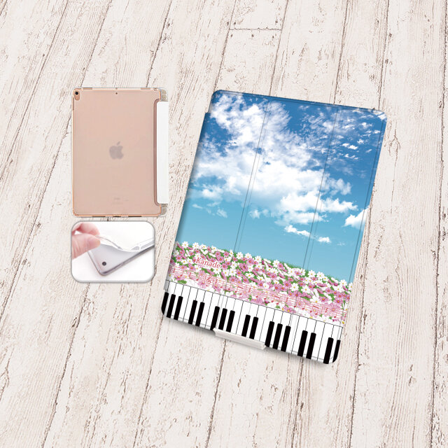 手帳型iPadケース【バックカバー：ソフトタイプ】片面印刷/カメラ穴有【奏（Kanade）（秋桜Ⅱ）】