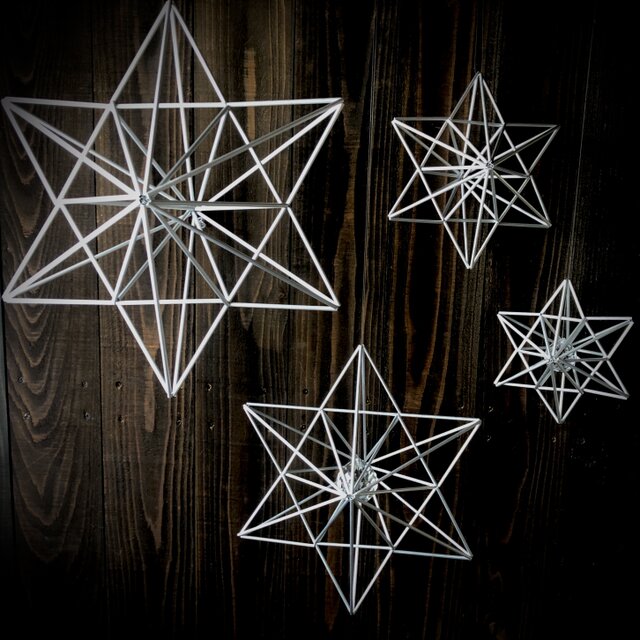 ヒンメリ「ヘキサグラム　六芒星」中サイズ星型　オプションでサンキャッチャー　幾何学オブジェ　クリスマスオーナメント