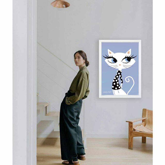 Lady Cat 猫 送料無料 イラスト A4〜A0 ポスター アートポスター