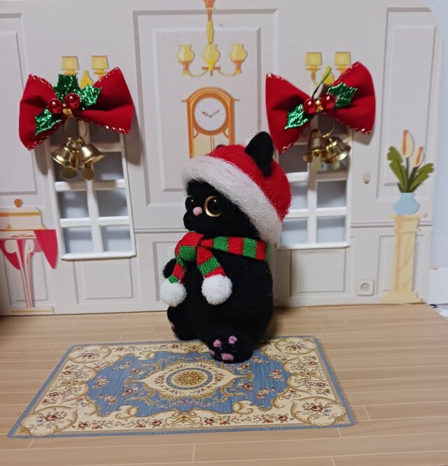 クリスマス 黒猫 クリスマスイメージの黒猫ちゃん 羊毛 日 の暮らしを
